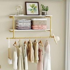 2 In 1 Industrial Pipe Clothes Rail Floating Wall Hanging Display Storage Shelf