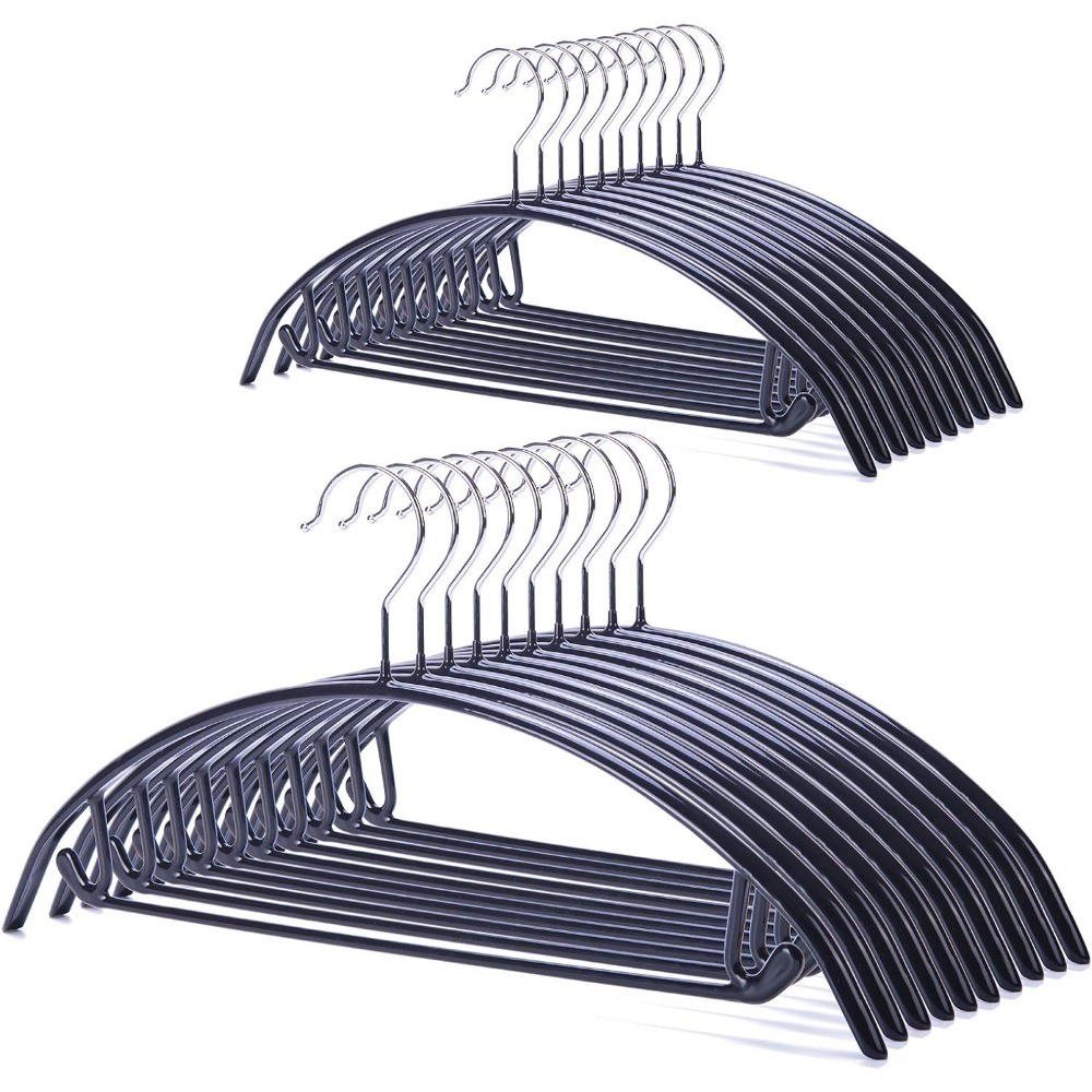 20 Pack Black PVC Coated Hangers, Non-Slip No Shoulder Bump Design