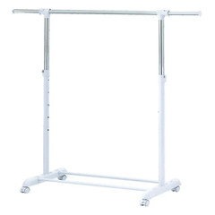 Adjustable Rolling Garment Rack Metal Chrome, White, 47.64W x 17.32D x 64.17H