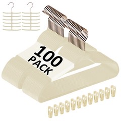 50/100pcs Premium Velvet Hangers Non-Slip w/Finger Clips and Tie Rack Ultra Slim