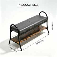 39.4” Shoe Storage Bench, Entryway Bench with Curved Armrests | Faux Leather Pa