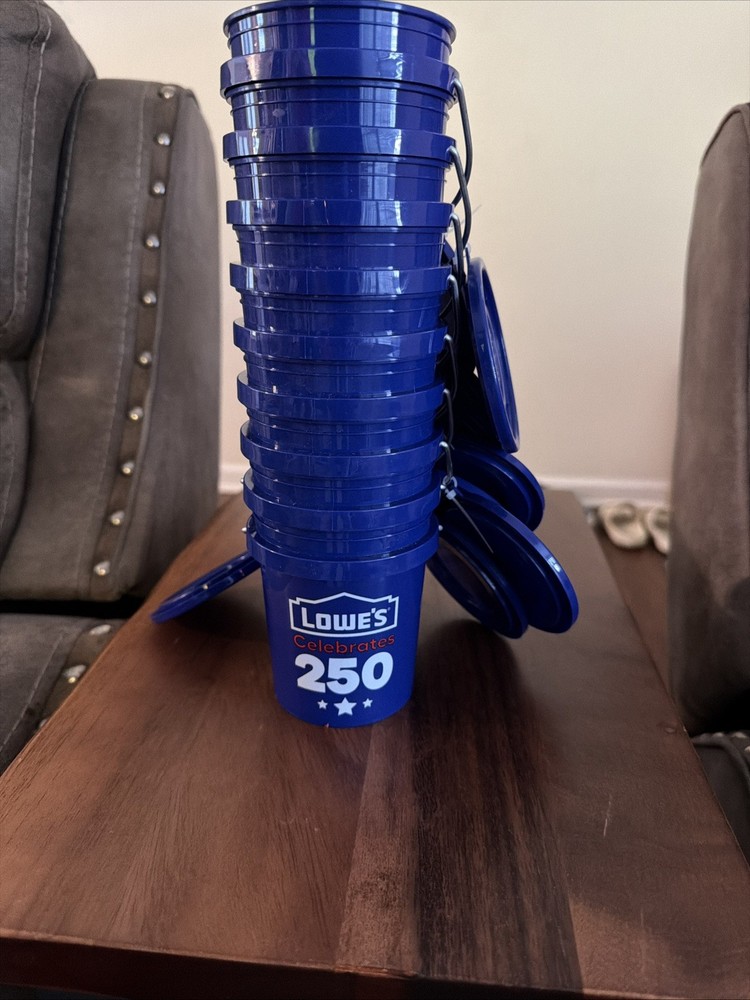 Lot of 10! Lowe’s mini BLUE bucket With Lids -Celebrates 250!!!