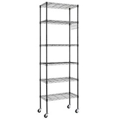 65″ Adjustable Rolling Storage Rack 6-Tier Wire Shelving Unit with Hanging Hooks