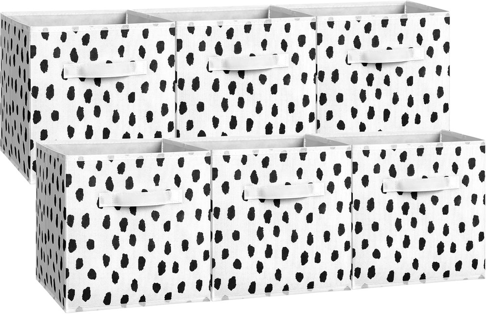 11″ Fabric Storage Cube Bins – 6 Pcs Polka Dot Organizer for Toys & Clothes