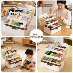 3-Layer Plastic Tackle Lock Box Organizers 11 x 7 x 6 inches, Beige White