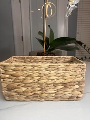 Basket Box Woven Natural Water Hyacinth Rectangular With Handle, Small