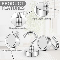 8 Pack Magnetic Hooks for Cruise Cabins, 30 LB Neodymium Magnets with Hooks, Hea