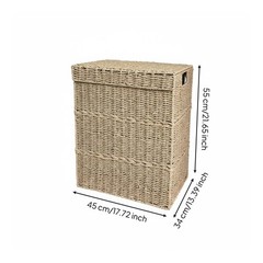 2 Pieces Lidded Laundry Hamper Large Capacity Woven Clothes Container Carry