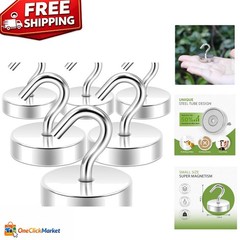 Corrosion-Resistant Neodymium Magnetic Hooks – 80 lb Pulling Force, Set of 6