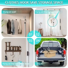 Clothes Hook Pole for Closet,32 to 80In Truck Cargo Recovery Bar Long Handle …