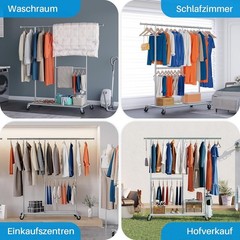 Flexible Mobile Coat Rack with Bottom Rack and Adjustable Heights