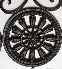 Vintage Cast Iron Metal Black Medallion Wall Hooks Four on One Piece Cottage