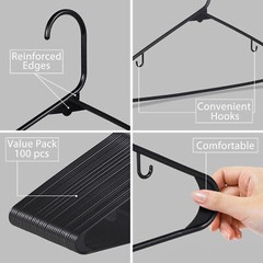 Clothes Hangers (100 Pack) Plastic Premium Quality Gallus Shirt Hanger Black