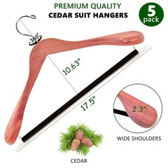 5 Pack Cedar Suit Hangers Wide Shoulder Wooden Clothes Coat Jacket NonSlip Bar