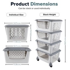 Idotry 4-Packs Plastic Stackable Storage Bins – Large Storage Basket with Wheels