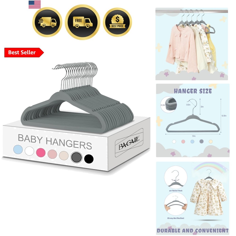 50 Pack Kids Velvet Hangers 11 Inches Children’s Clothes Hangers Non-Slip Bab…