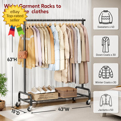 Heavy Duty Clothing Racks for Hanging Clothes Rack, 43″ Wide Rolling Garment Rac