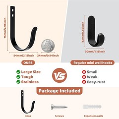 Wall Hooks for Hanging, Large Coat Hooks Wall Mount, Heavy Duty Screw in Metal H