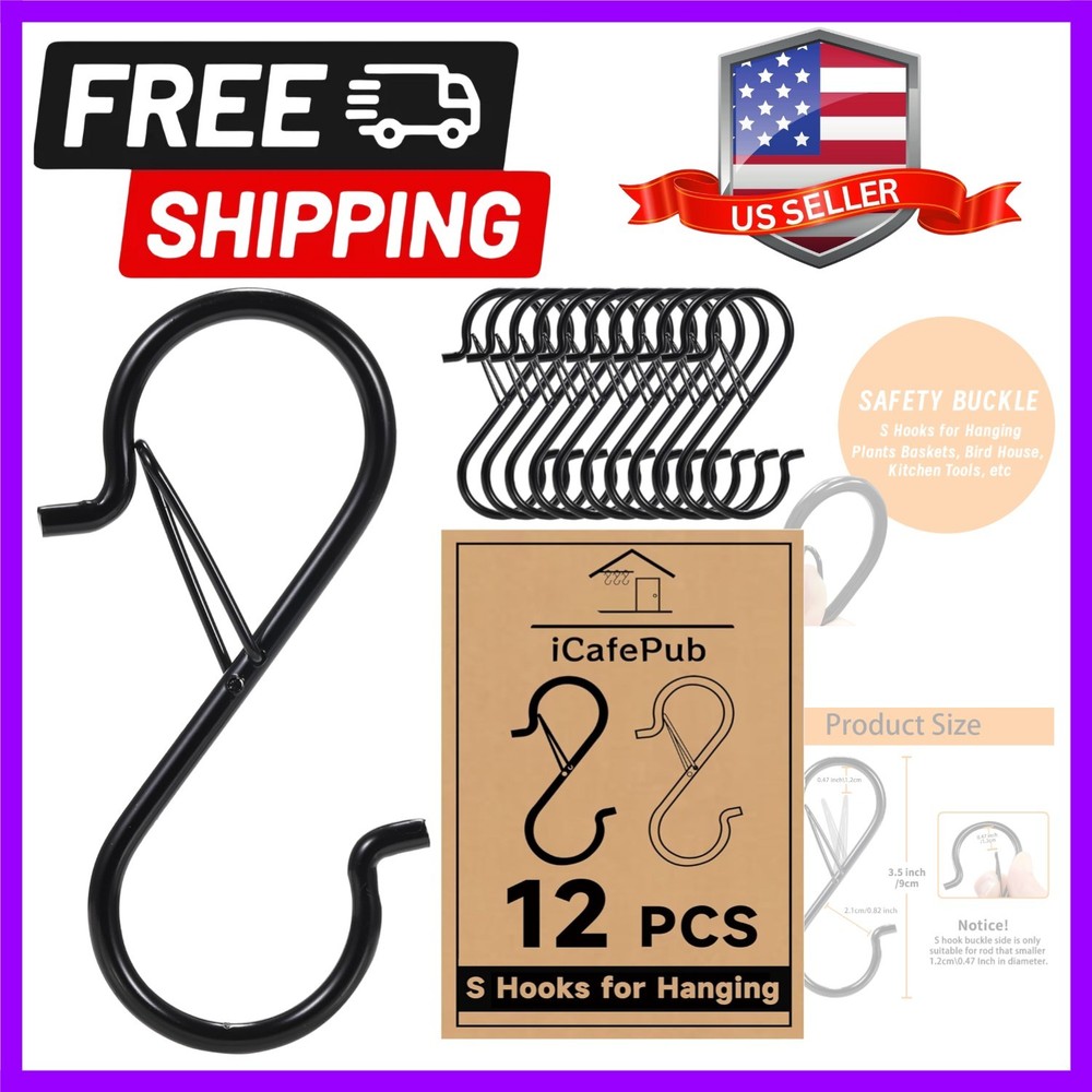 12 PCS S Hooks for Hanging with Safety Buckle | 3.5 inch Heavy Duty Metal S S…