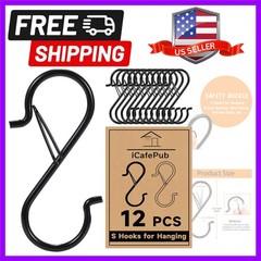 12 PCS S Hooks for Hanging with Safety Buckle | 3.5 inch Heavy Duty Metal S S…