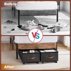 Under Bed Storage Containers with Wheels 9.5 inches inch height, Black