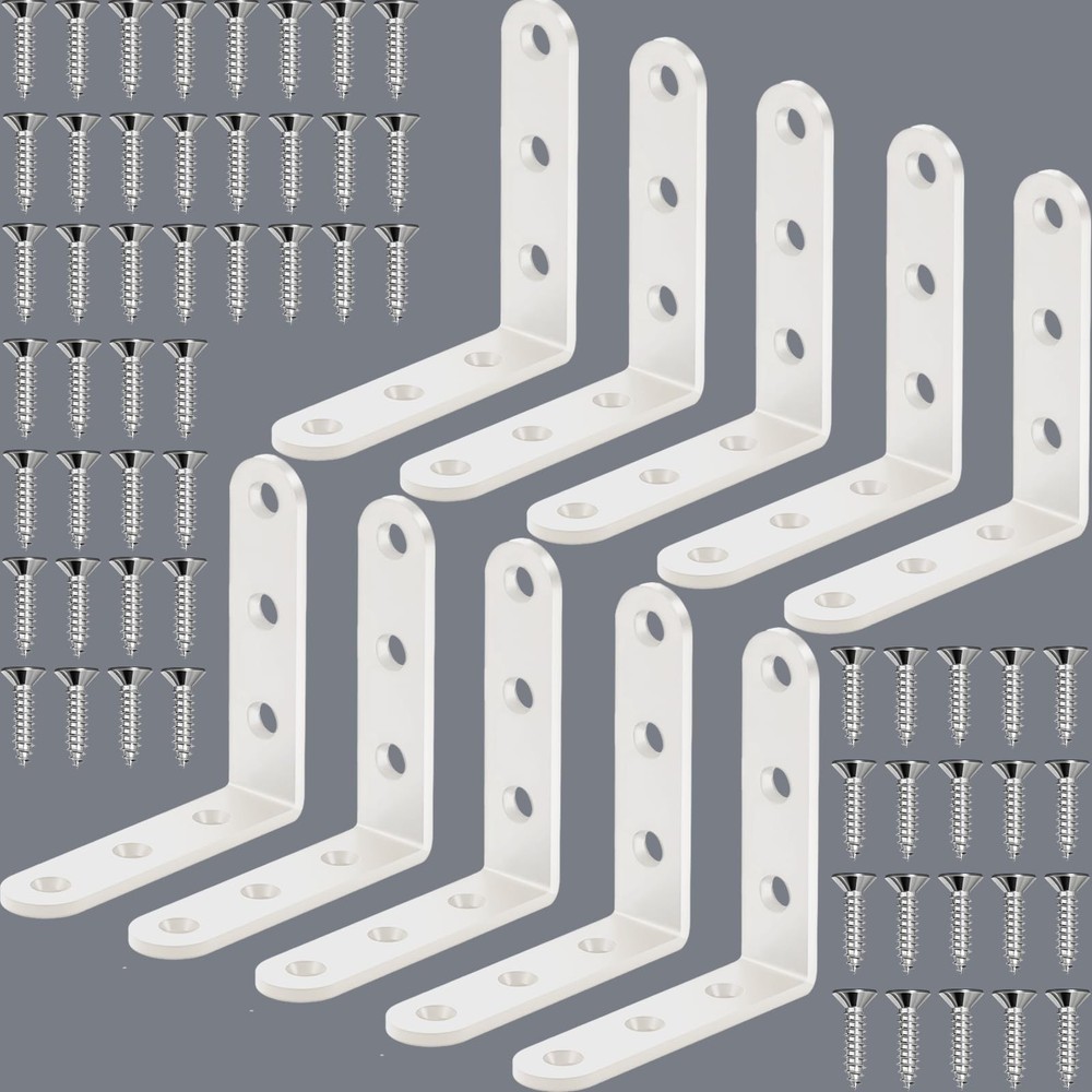 10PCS White L Bracket Corner Braces – 3.15×3.15×0.8 inch Heavy Duty Stainless…