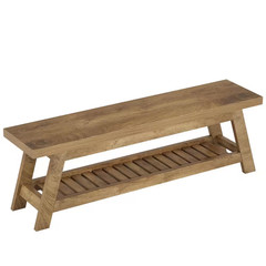 13 In. H X 55 In. W Light Walnut Wood Shoe Storage Bench, Large 2-Tier Narrow Sh
