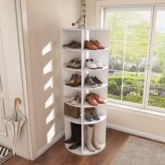 6 Tier Rotating Shoe Rack Tower 360° Revolving Shoe Display Carousel White US