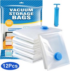 12Pcs Vacuum Storage Bags – 2 Jumbo, 5 Large, 5 Medium – Space Saver+Hand Pump