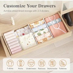 Lifewit Drawer Dividers Clothes 3.2in High Expandable 10.5-16.5in 4 Pack