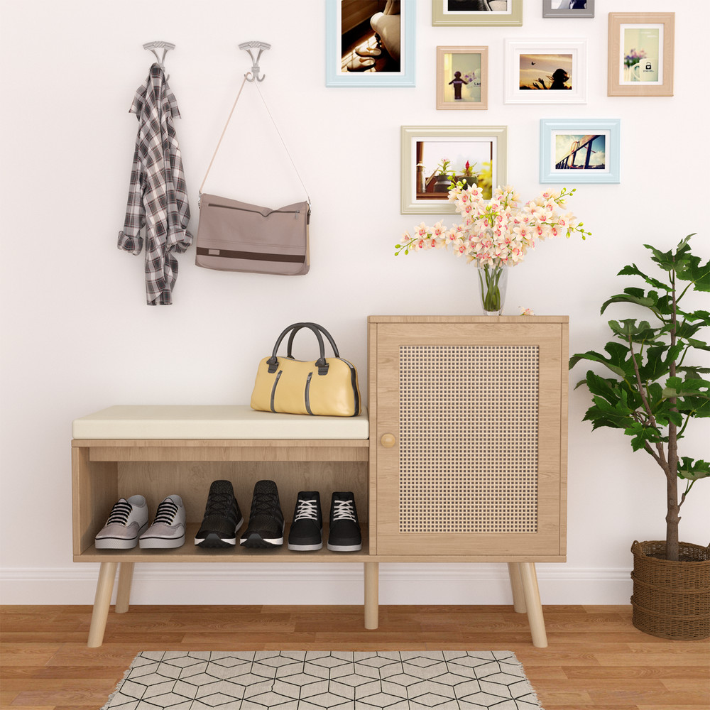 2-in-1 Shoe Storage Bench Shoe Cabinet w/Adjustable Shelves,Seat Cushion Hallway