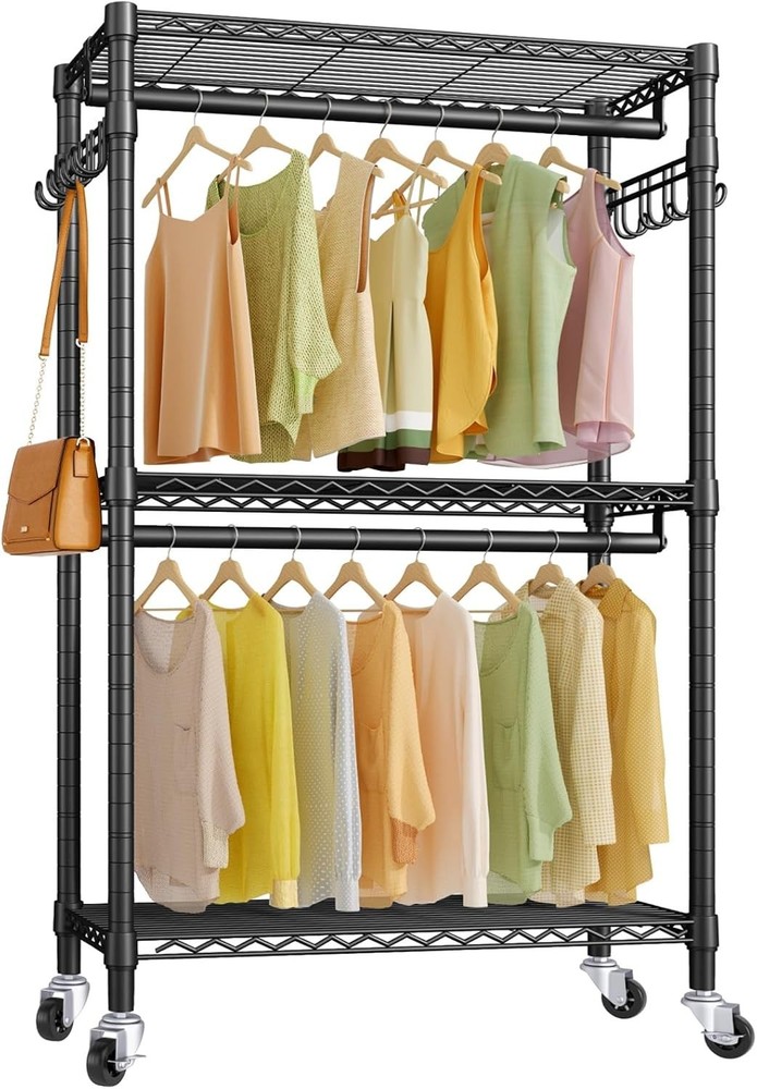 3-Tier Heavy Duty Garment Rack Large Clothes Rack Freestanding Clothing Shelves
