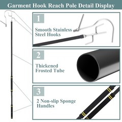 Clothes Hook Pole Heavy Duty,32 to 80In Retail Clothing Hook Pole Long Handle…