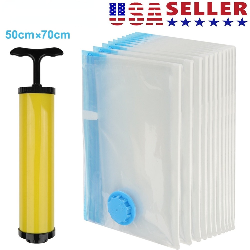 10 x Jumbo Vacuum Storage Bags Travel Space Saver Garment Seal Clothes Hand Pump