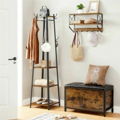 Contemporary Coat Stand Hall Trees Free Standing Coat Rack with 3 Shelves ＆ Hook