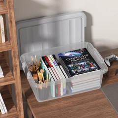 2 PCS 14 Quart Plastic Clear Storage Bin Stackable Latching Box Grey Lid