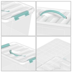 14 Quart Clear Storage Bins Latching Lid Green Handle Organizing Container Box