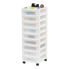 9-Drawer Narrow Plastic Storage Drawer Cart with Organizer Top, White
