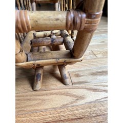 Vintage MCM Rattan Magazine Rack Burnt Bamboo Boho Circle Record Holder 16.5in