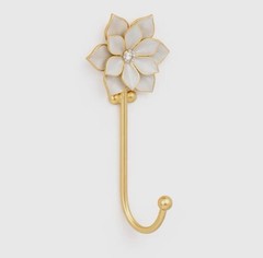 Gold White Metal Wall Hook Floral Flower Top Wall Mounted Traditional 1 Hook