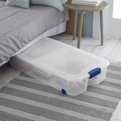 2 Pack Sterilite Underbed Storage Bin 66Qt Wheeled Clear Latching Lid Tote