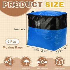 2Pcs Extra Large Moving Bags, 20.5 x 16 x 21.3″ Storage Bags, Blue