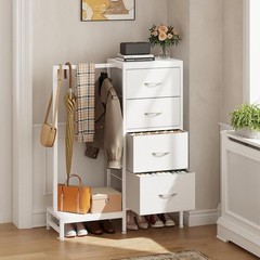 2-in-1 Tall Dresser Clothes Rack 4 Drawer Storage Anti-Tip Small Space New