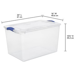 Sterilite Large Latching Storage Bin 66 Quart Clear Plastic Blue Latch, 6 Pack