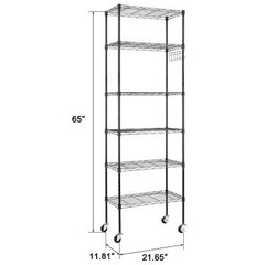 65″ Adjustable Rolling Storage Rack 6-Tier Wire Shelving Unit with Hanging Hooks