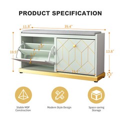 Shoe Storage Cabinet with Bench 2 Flip Drawers Shoe Rack Storage Organizer Green