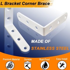 10PCS White L Bracket Corner Braces – 3.15×3.15×0.8 inch Heavy Duty Stainless…
