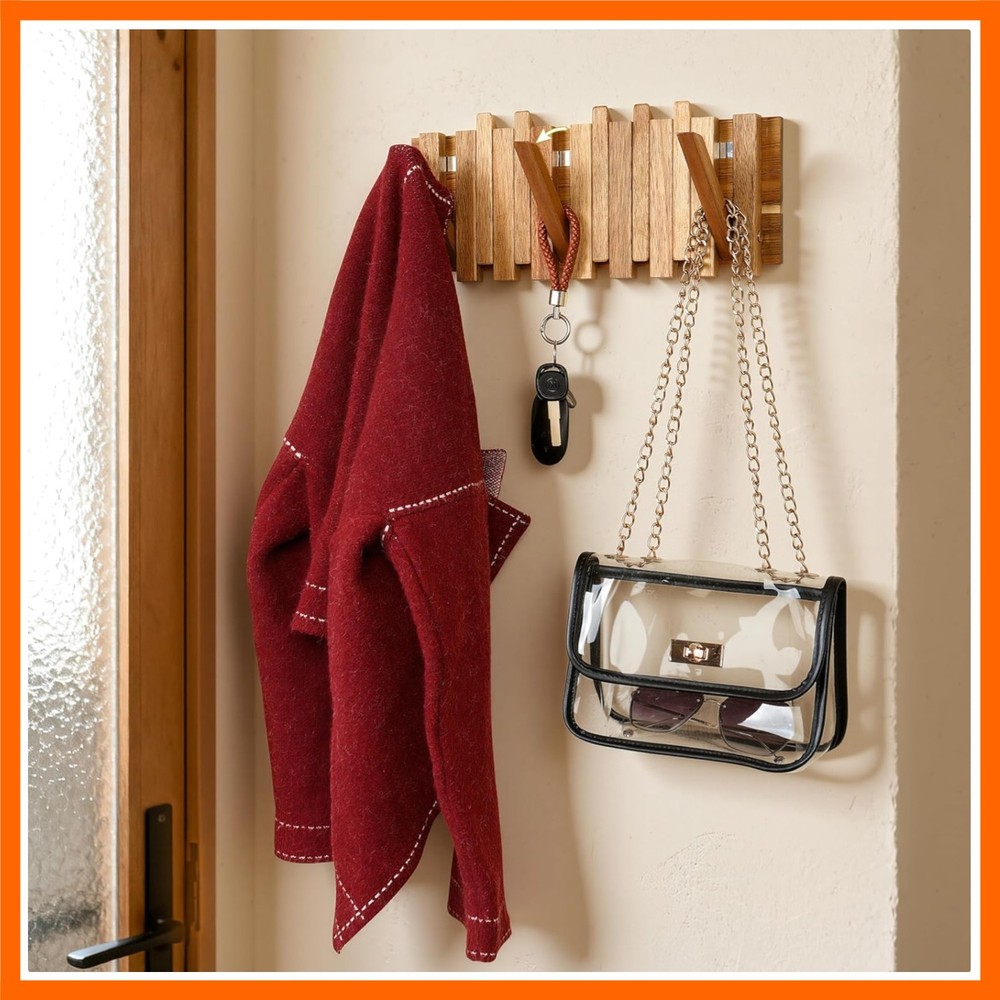 Coat Rack for Small Space: Foldable 8 Hooks 13.2Inch Compact Design Wooden Wa…