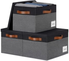 PFFVRP Large Storage Bins with Lids, Foldable Large-3pcs, Grey Black