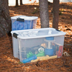 70 Qt. Clear Plastic Stackable Storage Bin W/ White Latch Lid, 16-Pack